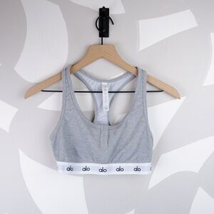 Alo Yoga Icon Ribbed Henley Gray Bralette | M